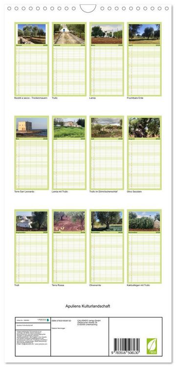 Produktbild: Familienplaner 2026 - Apuliens Kulturlandschaft mit 5 Spalten (Wandkalender, 21 x 45 cm) CALVENDO