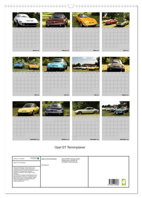 Produktbild: Opel GT Terminplaner (Wandkalender 2026 DIN A2 hoch), CALVENDO Monatskalender