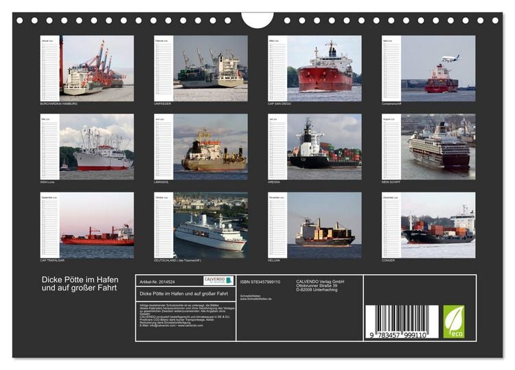 Produktbild: Dicke P&ouml;tte im Hafen und auf gro&szlig;er Fahrt (Wandkalender 2026 DIN A4 quer), CALVENDO Monatskalender