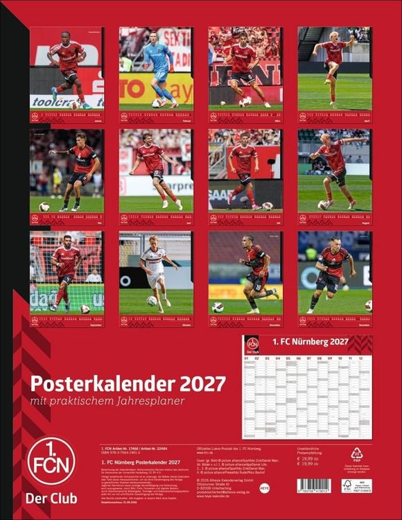 Produktbild: 1. FC N&uuml;rnberg Posterkalender 2027