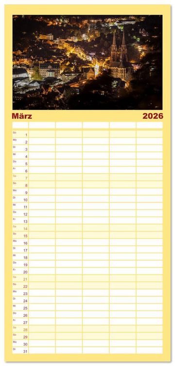 Produktbild: Familienplaner 2026 - Mein historisches Marburg mit 5 Spalten (Wandkalender, 21 x 45 cm) CALVENDO