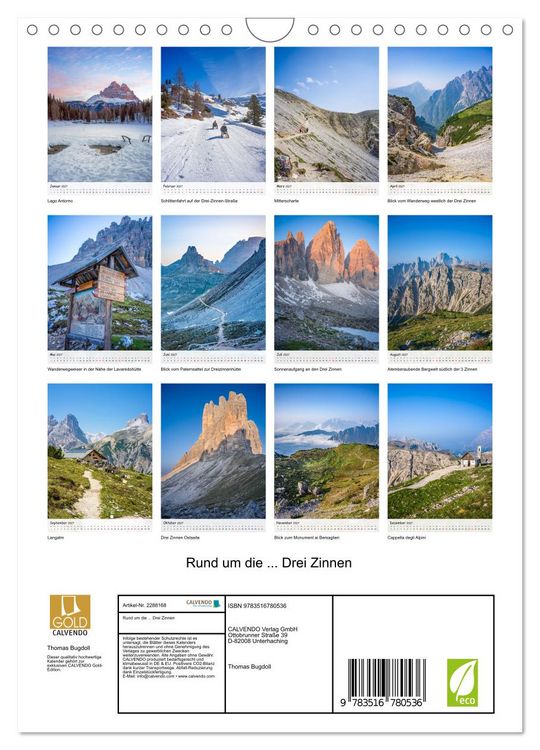 Produktbild: Rund um die... Drei Zinnen (Wandkalender 2027 DIN A4 hoch), CALVENDO Monatskalender