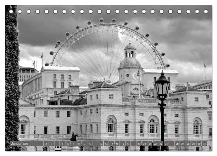 Produktbild: London in Schwarz-Wei&szlig; (Tischkalender 2026 DIN A5 quer), CALVENDO Monatskalender