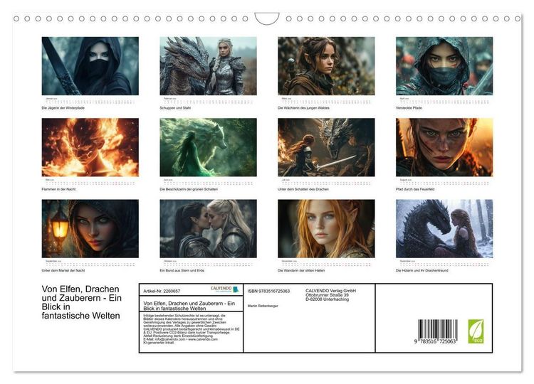 Produktbild: Von Elfen, Drachen und Zauberern - Ein Blick in fantastische Welten (Wandkalender 2026 DIN A3 quer), CALVENDO Monatskalender