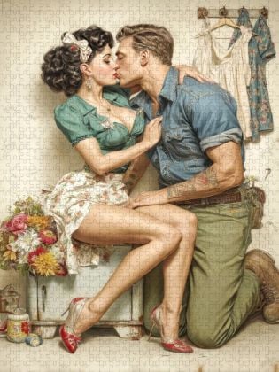 Produktbild: CALVENDO Puzzle Oh lala, ein K&uuml;sschen im Flur | 1000 Teile Lege-Gr&ouml;&szlig;e 64x48cm Foto-Puzzle f&uuml;r gl&uuml;ckliche Stunden