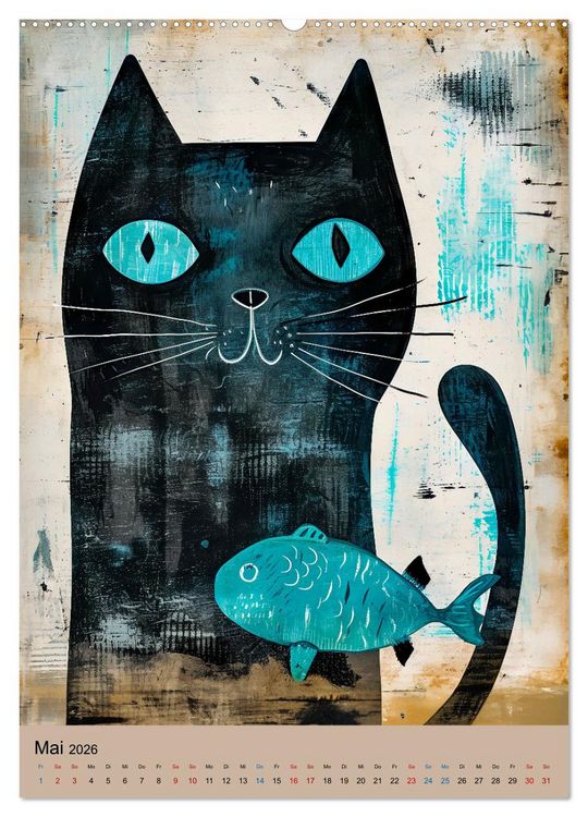 Produktbild: Lustige Katzen-Karikaturen - Minimalistischer Spa&szlig; mit Maus, Vogel und Co (Wandkalender 2026 DIN A2 hoch), CALVENDO Monatskalender