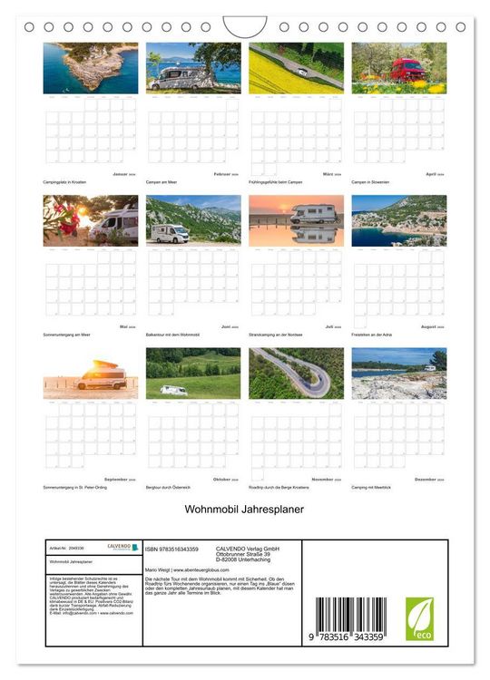 Produktbild: Wohnmobil Jahresplaner (Wandkalender 2026 DIN A4 hoch), CALVENDO Monatskalender