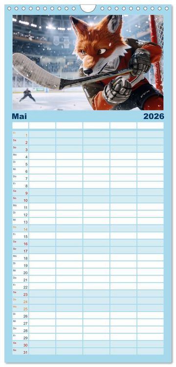 Produktbild: Familienplaner 2026 - Der tierisch lustige Eishockey Kalender mit 5 Spalten (Wandkalender, 21 x 45 cm) CALVENDO