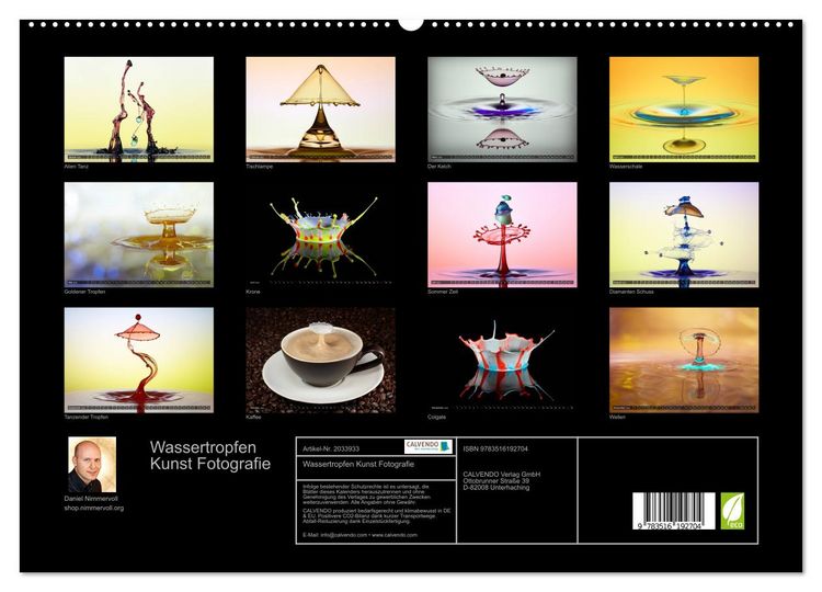 Produktbild: Wassertropfen Kunst Fotografie (hochwertiger Premium Wandkalender 2026 DIN A2 quer), Kunstdruck in Hochglanz