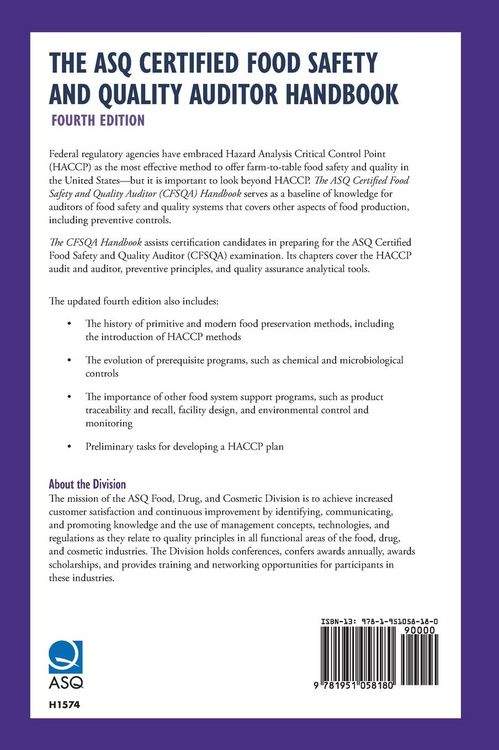 Produktbild: The ASQ Certified Food Safety and Quality Auditor Handbook