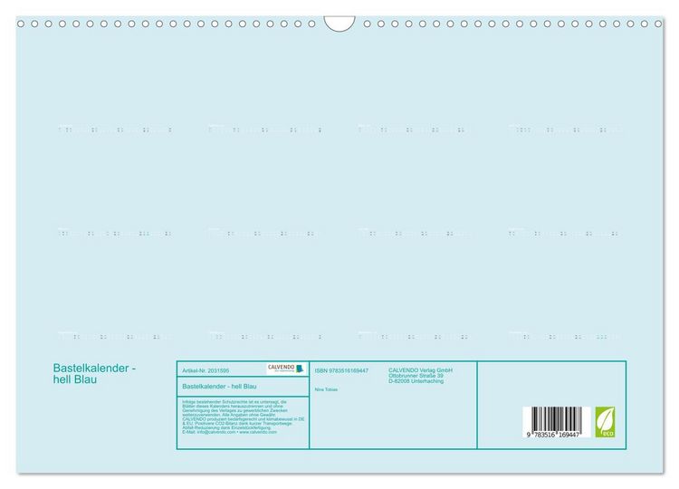 Produktbild: Bastelkalender - hell Blau (Wandkalender 2026 DIN A3 quer), CALVENDO Monatskalender