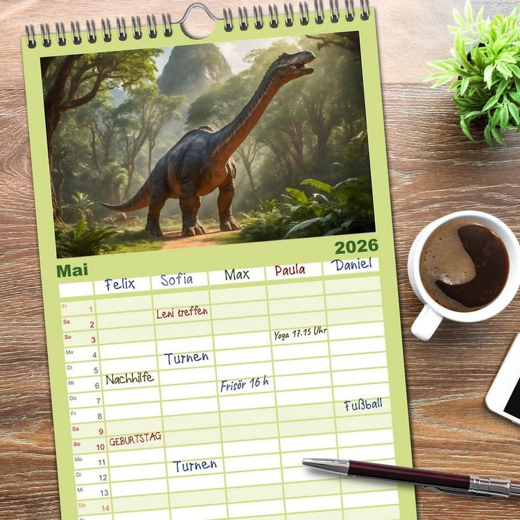 Produktbild: Familienplaner 2026 - Eine Reise in die Vergangenheit - Entdeckung der Tierwelt mit 5 Spalten (Wandkalender, 21 x 45 cm) CALVENDO