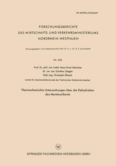 Produktbild: Thermochemische Untersuchungen &uuml;ber die Dehydration des Montmorillonits