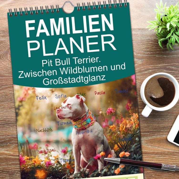 Produktbild: Familienplaner 2026 - Pit Bull Terrier. Zwischen Wildblumen und Gro&szlig;stadtglanz mit 5 Spalten (Wandkalender, 21 x 45 cm) CALVENDO