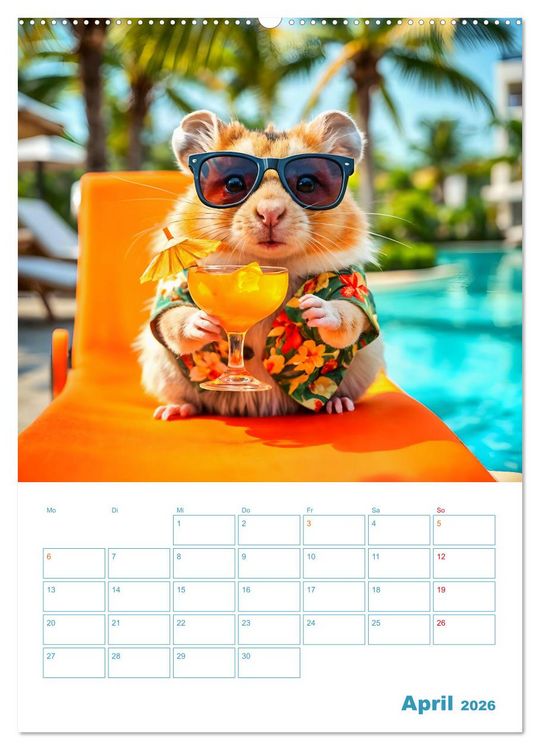Produktbild: Holiday Hamster - Urlaubsfeeling pur mit sonnigen KI Hamstern (hochwertiger Premium Wandkalender 2026 DIN A2 hoch), Kunstdruck in Hochglanz