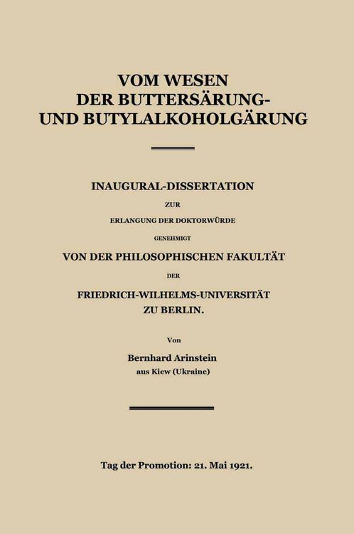Produktbild: Vom Wesen der Butters&auml;ure- und Butylalkoholg&auml;rung