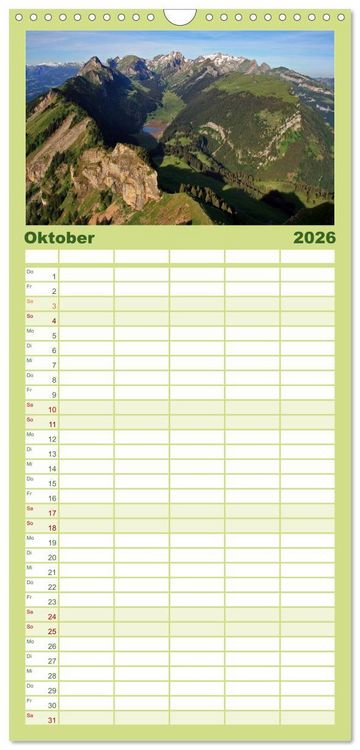 Produktbild: Familienplaner 2026 - Zauber der Berge. Die Schweizer Alpen mit 5 Spalten (Wandkalender, 21 x 45 cm) CALVENDO