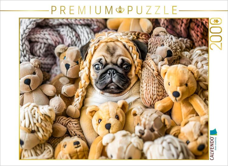 Produktbild: CALVENDO Puzzle Mops im Kuscheltierparadies | 2000 Teile Lege-Gr&ouml;&szlig;e 90x67cm Foto-Puzzle f&uuml;r gl&uuml;ckliche Stunden