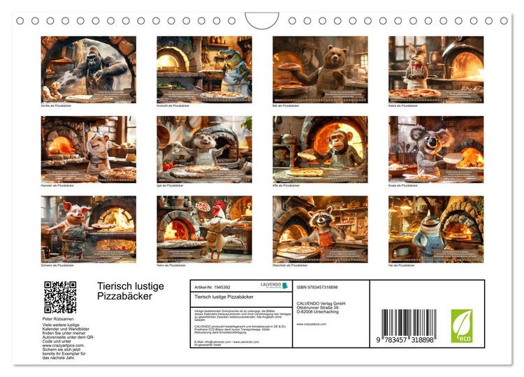 Produktbild: Tierisch lustige Pizzab&auml;cker (Wandkalender 2026 DIN A4 quer), CALVENDO Monatskalender