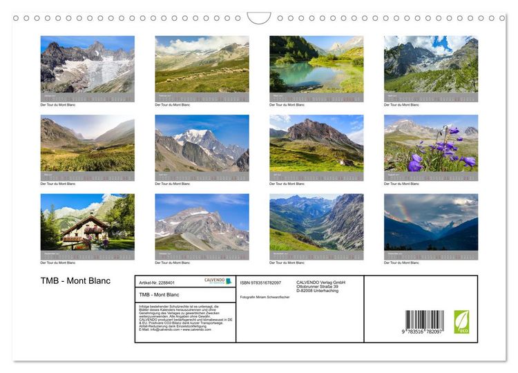 Produktbild: TMB - Mont Blanc (Wandkalender 2027 DIN A3 quer), CALVENDO Monatskalender