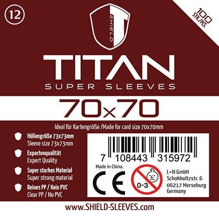 Produktbild: Shield Titan 12 - 100 Super Sleeves f&uuml;r Kartengr&ouml;&szlig;e 70 x 70 mm