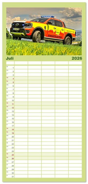 Produktbild: Familienplaner 2026 - Einsatzfahrzeuge 112 mit 5 Spalten (Wandkalender, 21 x 45 cm) CALVENDO