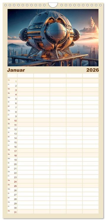 Produktbild: Familienplaner 2026 - Zukunftsvision Megacity mit 5 Spalten (Wandkalender, 21 x 45 cm) CALVENDO