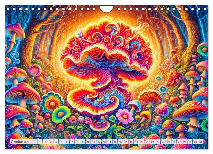 Produktbild: Psychedelische Pilze - Die bunte Welt der magischen Pilze (Wandkalender 2026 DIN A4 quer), CALVENDO Monatskalender