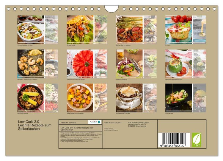 Produktbild: Low Carb 2.0 - Leichte Rezepte zum Selberkochen (Wandkalender 2026 DIN A4 quer), CALVENDO Monatskalender