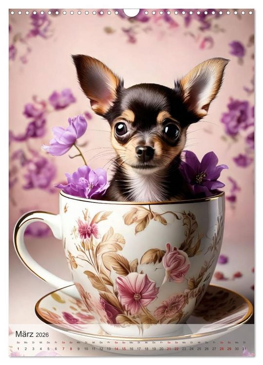 Produktbild: Kaffeepause mit Chihuahua - Kleine Freunde in gro&szlig;en Tassen (Wandkalender 2026 DIN A3 hoch), CALVENDO Monatskalender