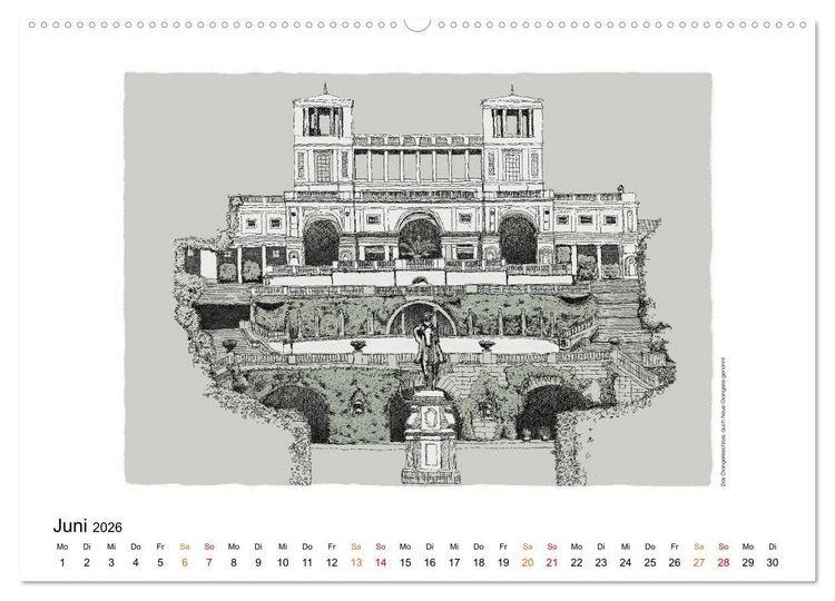 Produktbild: Potsdamer Sehensw&uuml;rdigkeiten in Ink und Farbe (hochwertiger Premium Wandkalender 2026 DIN A2 quer), Kunstdruck in Hochglanz
