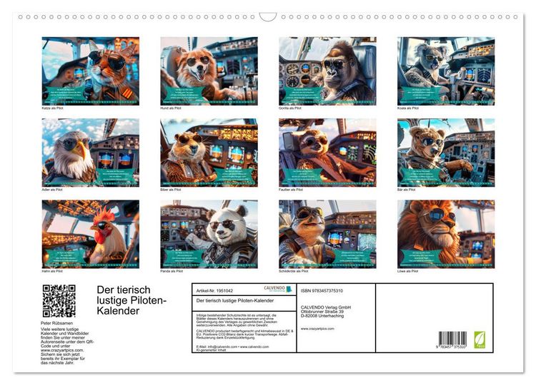 Produktbild: Der tierisch lustige Piloten-Kalender (Wandkalender 2026 DIN A2 quer), CALVENDO Monatskalender
