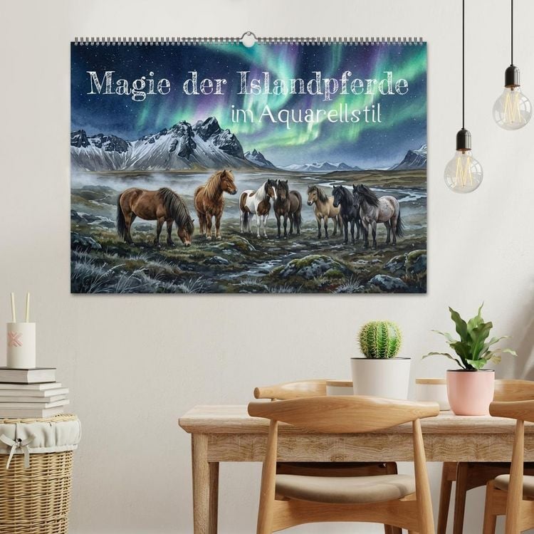 Produktbild: Magie der Islandpferde im Aquarellstil (Wandkalender 2027 DIN A2 quer), CALVENDO Monatskalender