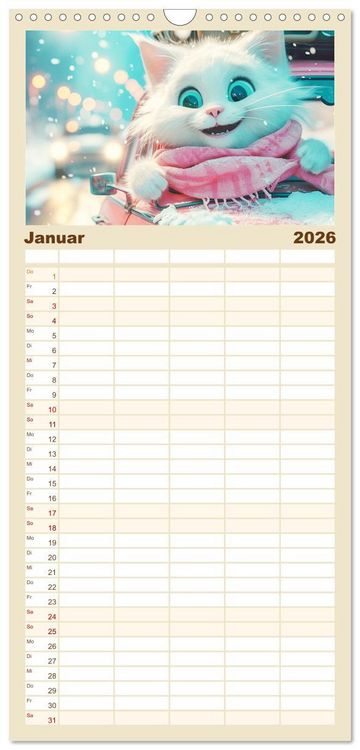 Produktbild: Familienplaner 2026 - Katzen-Paradies. Entz&uuml;ckende Cartoon-K&auml;tzchen zum verlieben mit 5 Spalten (Wandkalender, 21 x 45 cm) CALVENDO