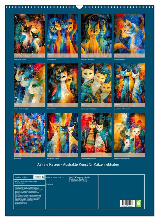 Produktbild: Astrale Katzen - Abstrakte Kunst f&uuml;r Katzenliebhaber (Wandkalender 2026 DIN A2 hoch), CALVENDO Monatskalender