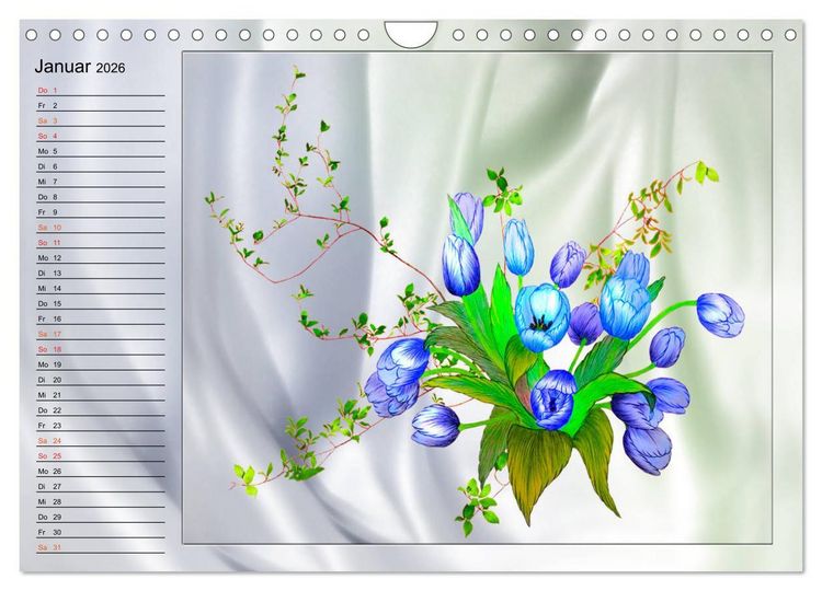 Produktbild: Blumen-Zeichnungen (Wandkalender 2026 DIN A4 quer), CALVENDO Monatskalender
