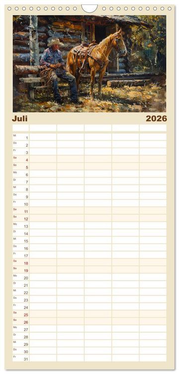 Produktbild: Familienplaner 2026 - Pferde, Staub und Freiheit mit 5 Spalten (Wandkalender, 21 x 45 cm) CALVENDO