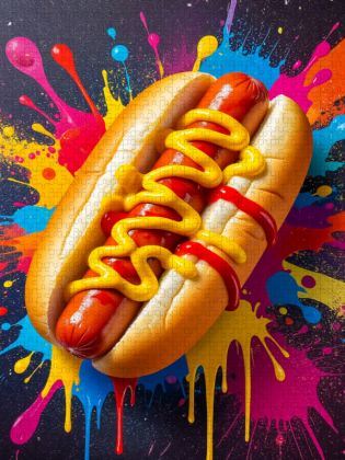 Produktbild: CALVENDO Puzzle Hot Dog im Farbsturm | 1000 Teile Lege-Gr&ouml;&szlig;e 64x48cm Foto-Puzzle f&uuml;r gl&uuml;ckliche Stunden