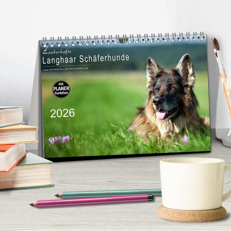 Produktbild: Zauberhafte Langhaar Sch&auml;ferhunde (Tischkalender 2026 DIN A5 quer), CALVENDO Monatskalender