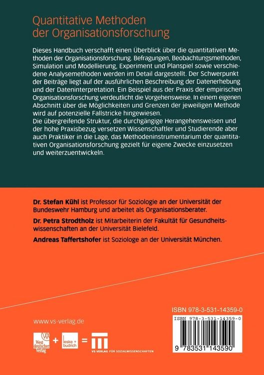 Produktbild: Quantitative Methoden der Organisationsforschung