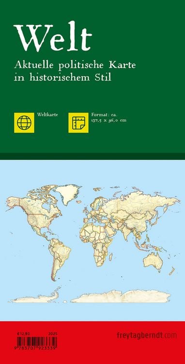 Produktbild: Freytag & berndt Stra&szlig;enkarte Weltkarte: Aktuelle politische Karte in historischem Stil 1:20 Mio.