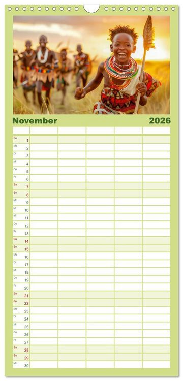 Produktbild: Familienplaner 2026 - Afrika begeistert - Afrikas Sch&ouml;nheit mit 5 Spalten (Wandkalender, 21 x 45 cm) CALVENDO