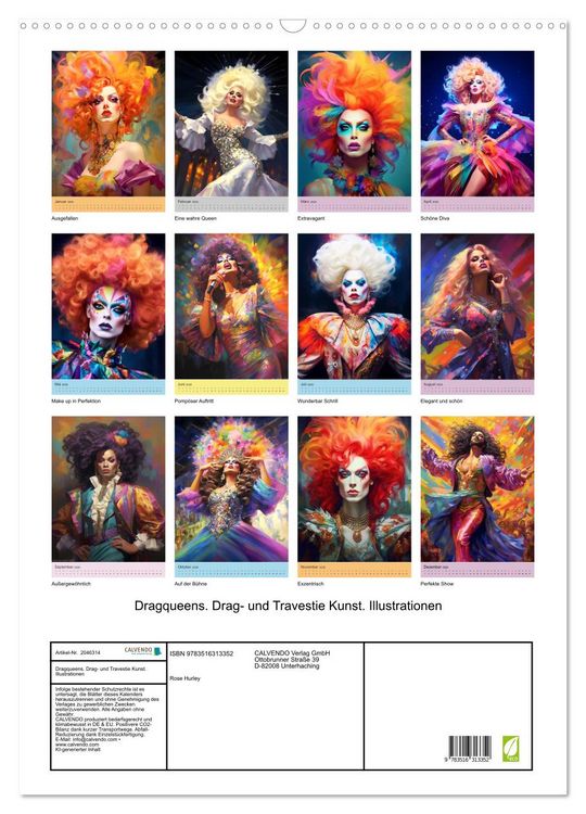 Produktbild: Dragqueens. Drag- und Travestie Kunst. Illustrationen (Wandkalender 2026 DIN A2 hoch), CALVENDO Monatskalender