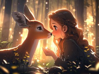 Produktbild: CALVENDO Puzzle Manga Illustration - M&auml;dchen mit Reh im Wald | 2000 Teile Lege-Gr&ouml;&szlig;e 90x67cm Foto-Puzzle f&uuml;r gl&uuml;ckliche Stunden