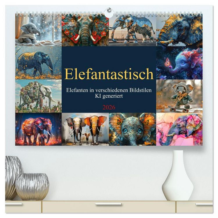 Produktbild: Elefantastisch (hochwertiger Premium Wandkalender 2026 DIN A2 quer), Kunstdruck in Hochglanz