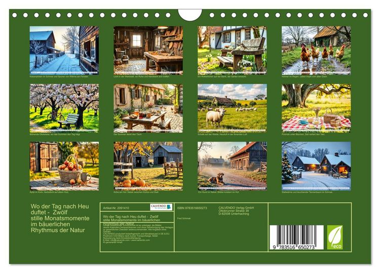 Produktbild: Wo der Tag nach Heu duftet - Zw&ouml;lf stille Monatsmomente im b&auml;uerlichen Rhythmus der Natur (Wandkalender 2026 DIN A4 quer), CALVENDO Monatskalender