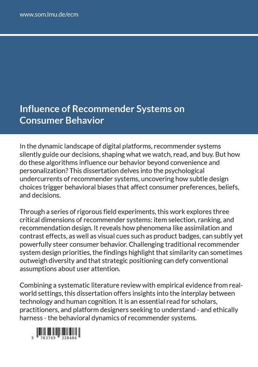 Produktbild: Influence of Recommender Systems on Consumer Behavior