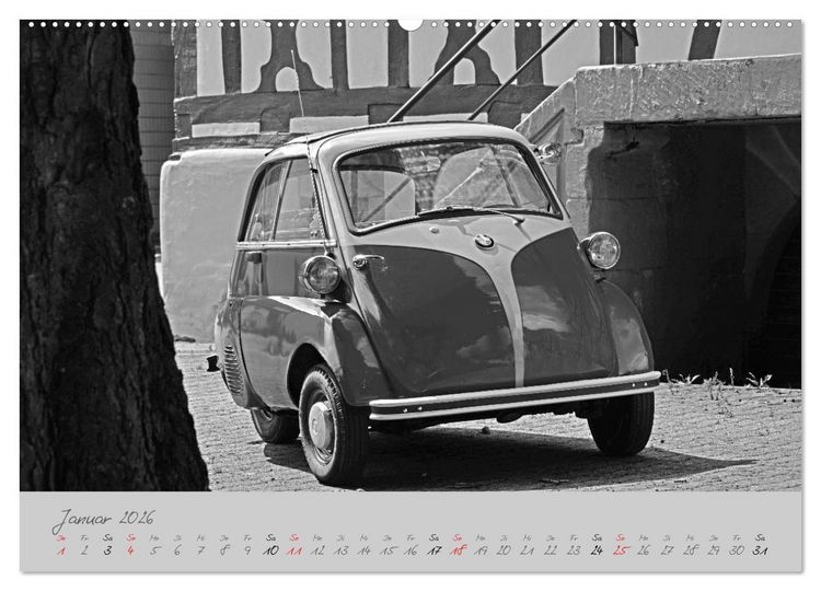 Produktbild: BMW Isetta 300 in schwarzwei&szlig; (Wandkalender 2026 DIN A2 quer), CALVENDO Monatskalender