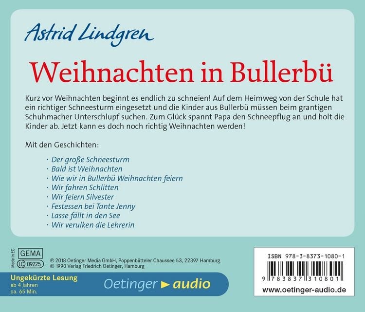 Produktbild: Weihnachten in Bullerb&uuml;. H&ouml;rbuchklassiker