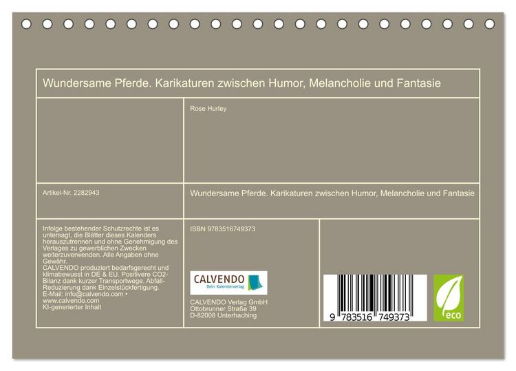 Produktbild: Wundersame Pferde. Karikaturen zwischen Humor, Melancholie und Fantasie (Tischkalender 2027 DIN A5 quer), CALVENDO Monatskalender